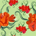 Seamless vector background. Stylized image of spring flowers and buds